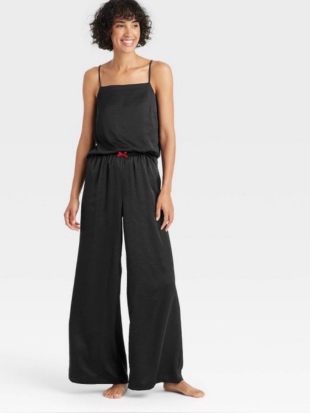 NWT Auden Satin Wide Leg Sleep Pants Size Medium Black Z500